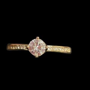 Gold Solitaire Engagement Ring with Pavé Band - Gold